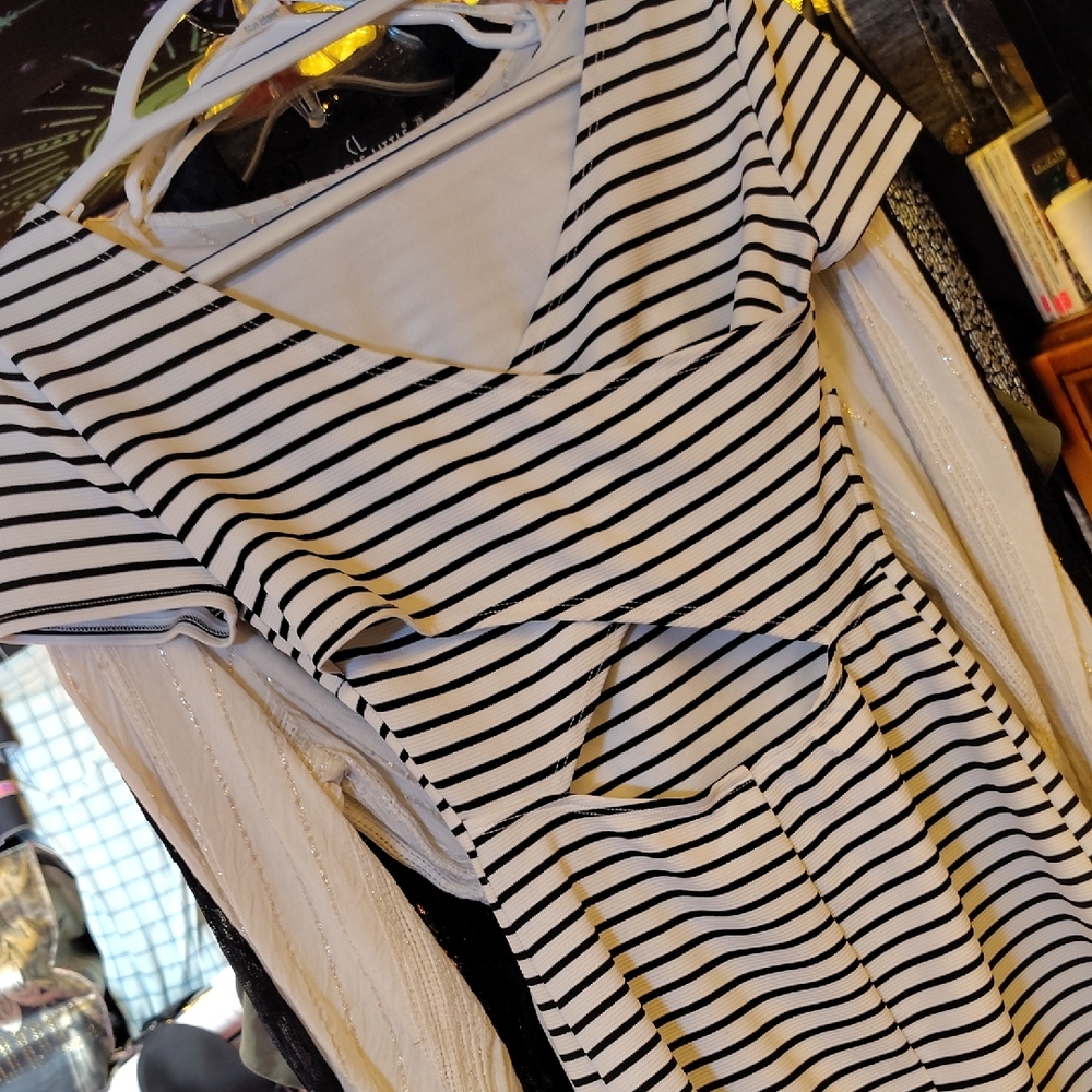 B Darlin Black and White Striped Cut-Out Dress